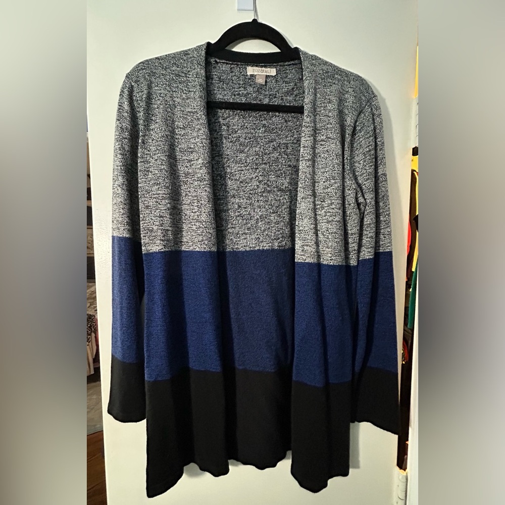 Long sleeve open-front colorblock cardigan